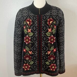 Embroidered Cottagecore Wool Floral Fullzip Jacket | Size Medium Folk Inspired